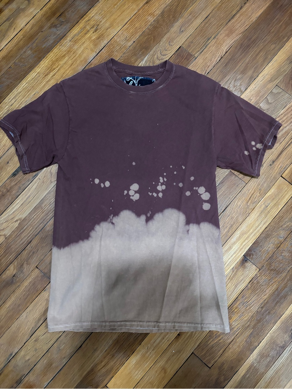 La detresse Brown & Beige Dip-Dye Short Sleeve Tee
